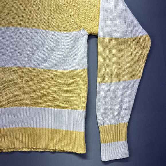 FIA Italia Sweater Women's L Handloomed White & Yellow Striped Full Zip Collared - Picture 12 of 15